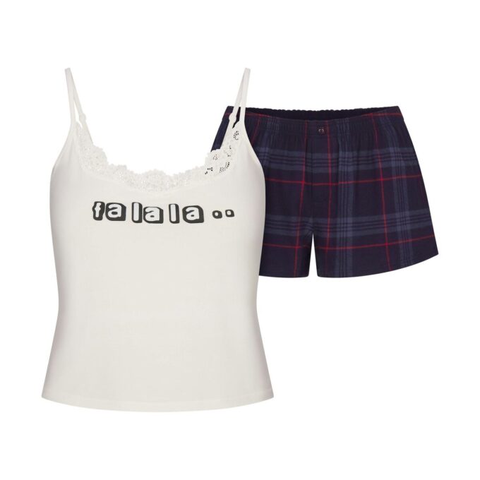 CACTUS PLANT FLEA MARKET X SKIMS SKIMS SLEEP LACE TANK AND FLANNEL SHORT SET