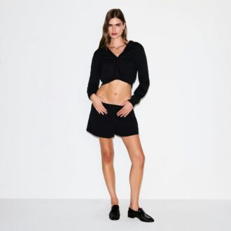 COTTON FLEECE CROPPED ZIP UP HOODIE