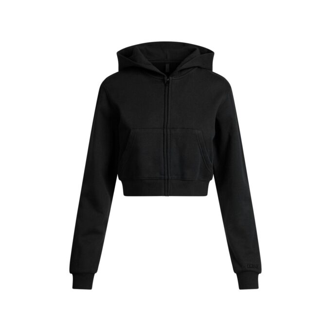COTTON FLEECE CROPPED ZIP UP HOODIE