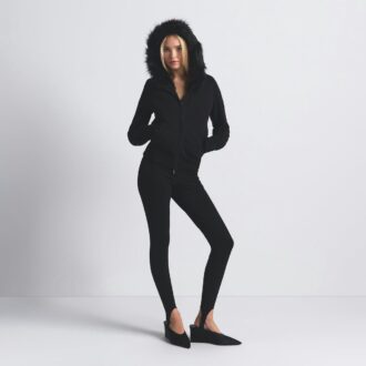 COTTON FLEECE FAUX FUR LINED ZIP UP HOODIE