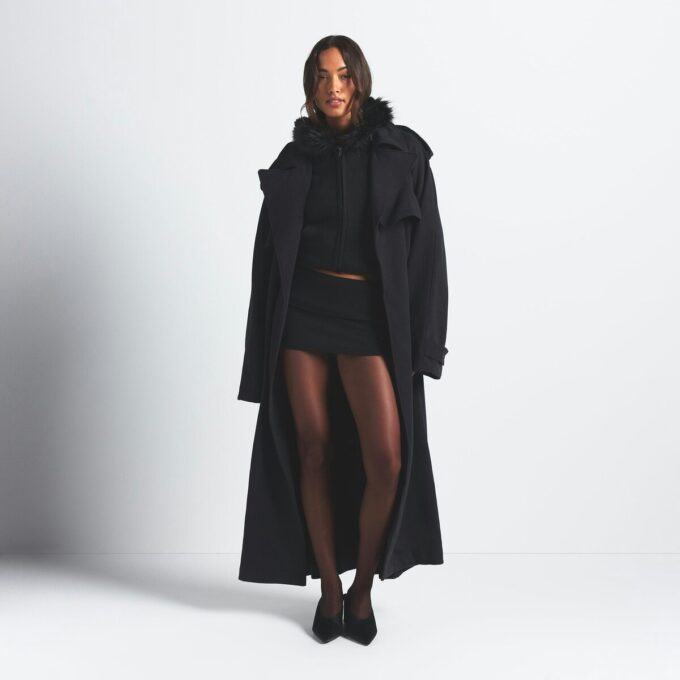 COTTON FLEECE FAUX FUR LINED ZIP UP HOODIE