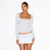 COTTON JERSEY SCOOP NECK LONG SLEEVE TOP