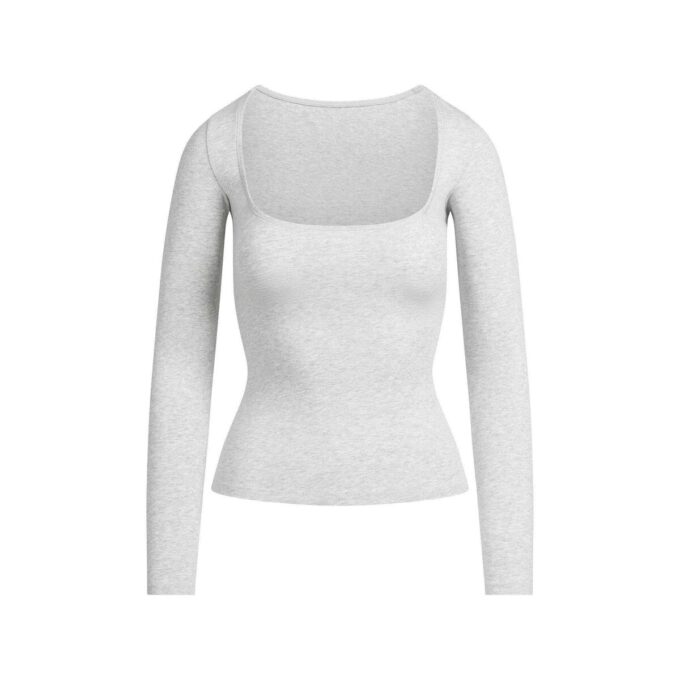 COTTON JERSEY SCOOP NECK LONG SLEEVE TOP