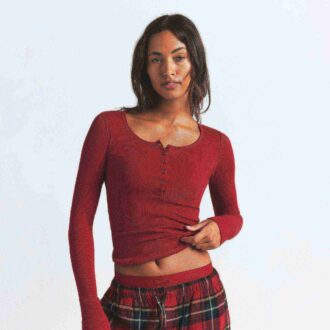 COTTON RIB SCOOP NECK HENLEY