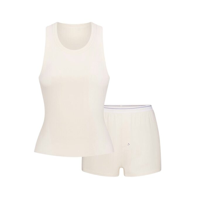 COTTON RIB SCOOP TANK AND SHORT SET