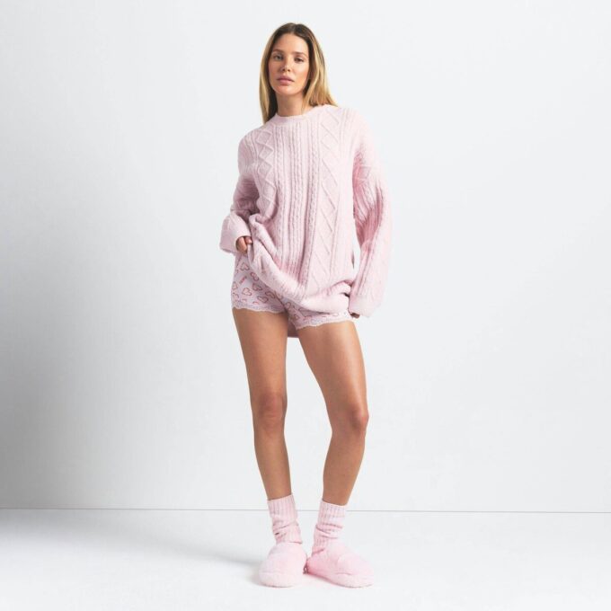 COZY LIGHT OVERSIZED CABLEKNIT CREWNECK PULLOVER