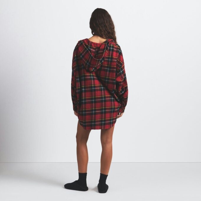 FLANNEL SLEEP OVERSIZED HOODED BUTTON UP SHIRT