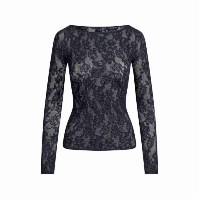 KNIT LACE BOATNECK TOP