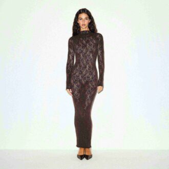 KNIT LACE MOCK NECK LONG DRESS