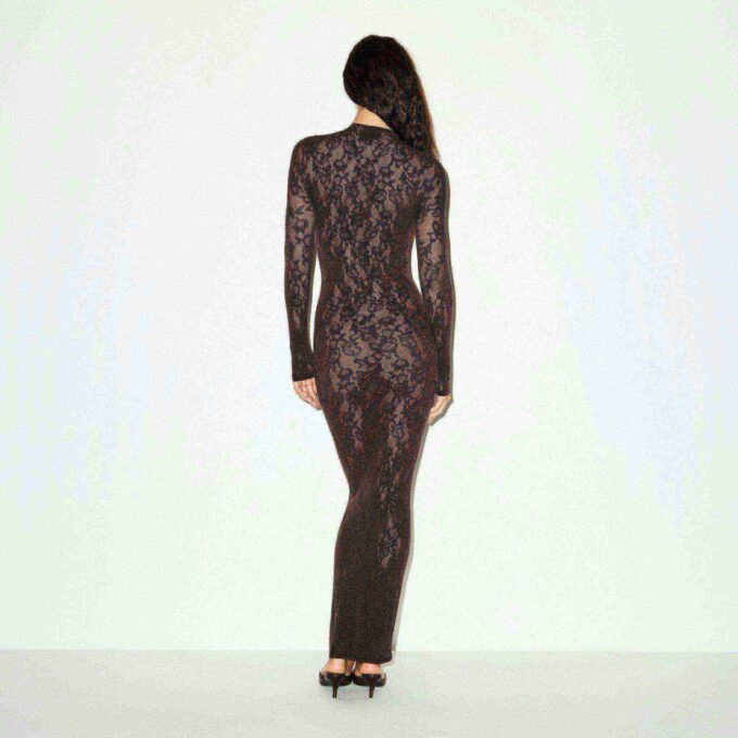 KNIT LACE MOCK NECK LONG DRESS