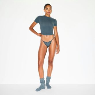 LIGHTWEIGHT COTTON POINTELLE LACE STRING THONG