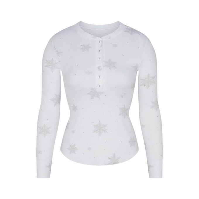 LOGO PLUSH POINTELLE RHINESTONE HENLEY SET