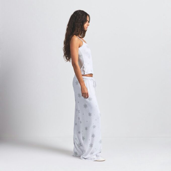 LOGO PLUSH POINTELLE RHINESTONE STRAIGHT LEG PANT