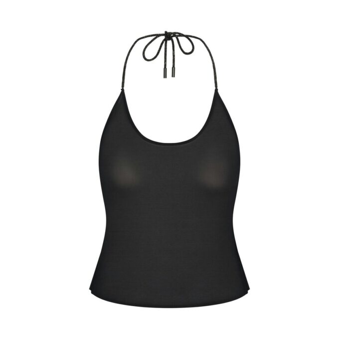 RHINESTONE KNIT HALTER CAMI AND TIE SIDE BIKINI SET