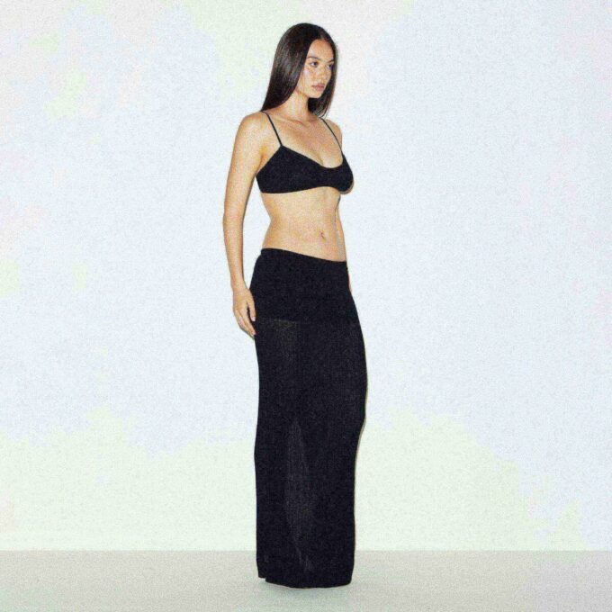 SHEER KNIT FOLDOVER LONG SKIRT