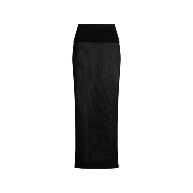 SHEER KNIT FOLDOVER LONG SKIRT