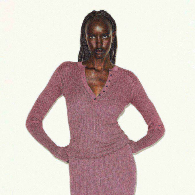 SHEER KNIT LONG SLEEVE HENLEY