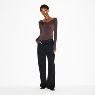 SHEER MODAL LONG SLEEVE V NECK
