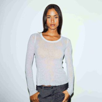 SHEER RIB LONG SLEEVE CREW NECK TOP