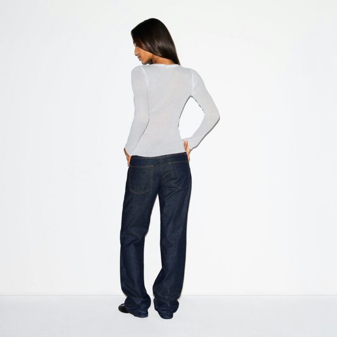 SHEER RIB LONG SLEEVE CREW NECK TOP