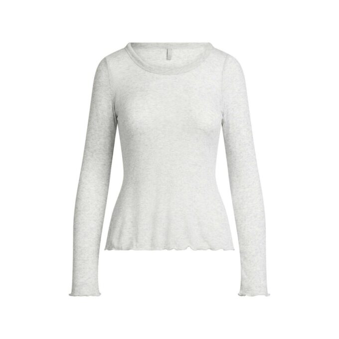 SHEER RIB LONG SLEEVE CREW NECK TOP