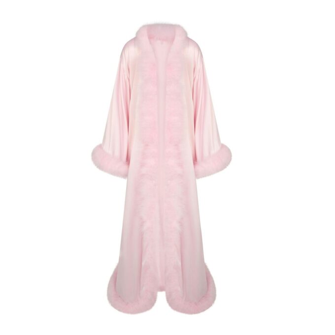 SILK FEATHER TRIM LONG ROBE