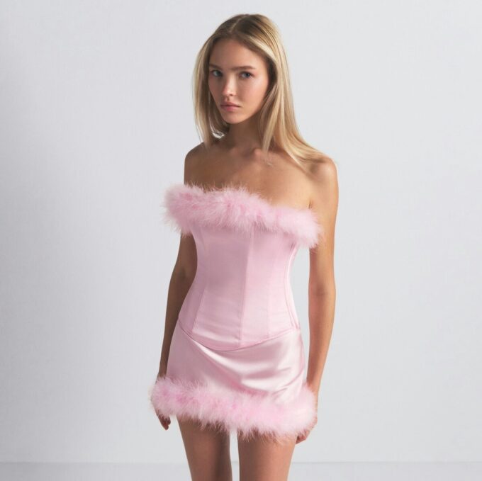 SILK FEATHER TRIM LOW RISE MINI SKIRT