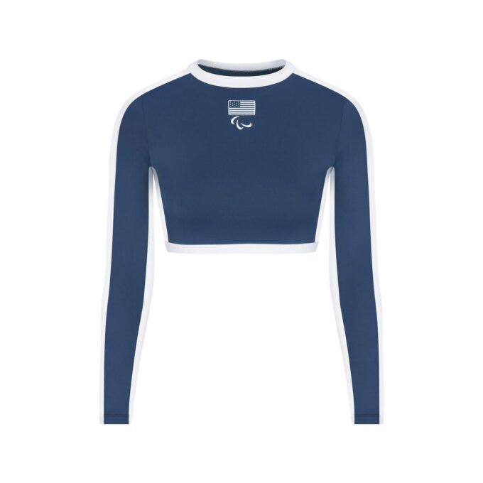 SKIMS FOR TEAM USA SIGNATURE SWIM PARALYMPIC LONG SLEEVE CROPPED T-SHIRT SKIMS FOR TEAM USA SIGNATURE SWIM PARALYMPIC LONG SLEEVE CROPPED T-SHIRT