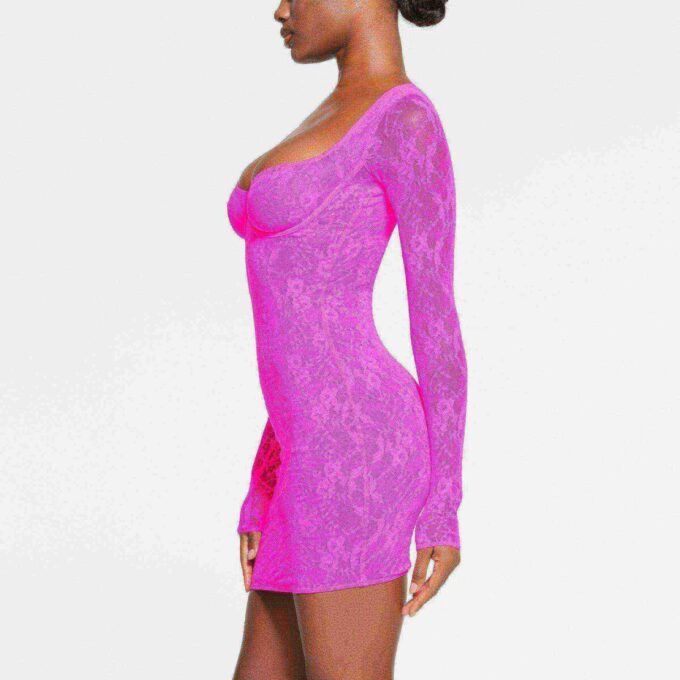 STRETCH LACE LINED LONG SLEEVE UNDERWIRE DRESS