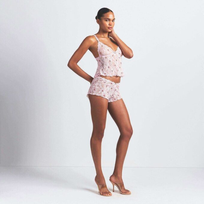 STRETCH LACE TRIANGLE CAMI AND SHORT SET