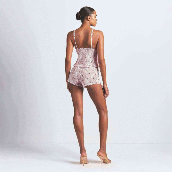 STRETCH LACE TRIANGLE CAMI AND SHORT SET