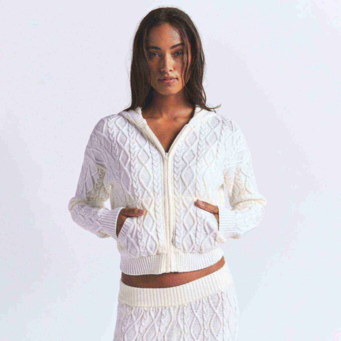 SWEATER KNIT SHRUNKEN ZIP UP HOODIE