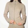 WOOL CASHMERE ZIP UP MOCK NECK SWEATER